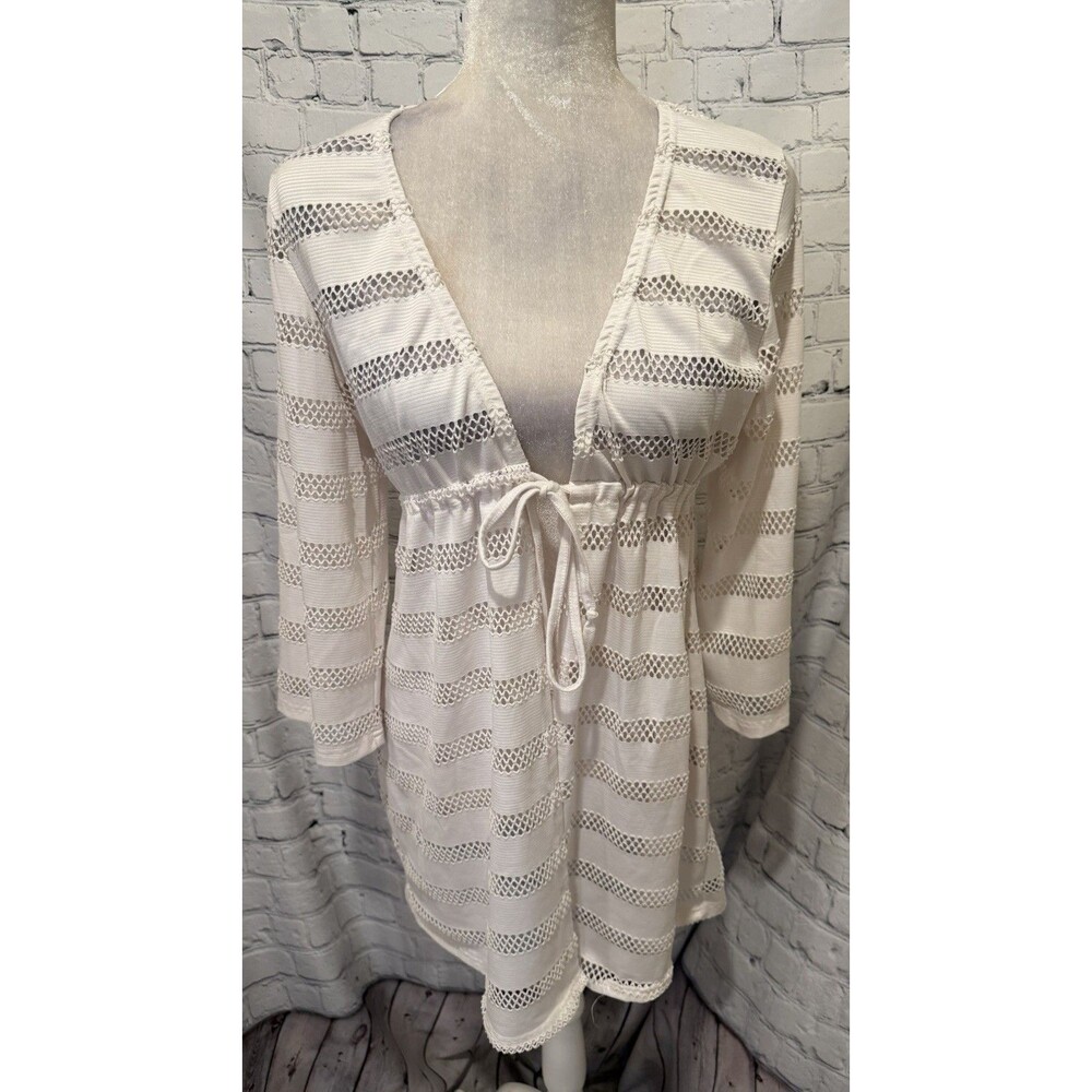 Coast to Coast White Swimsuit Beach Cover Up Crochet Look Laser Cut Size Small